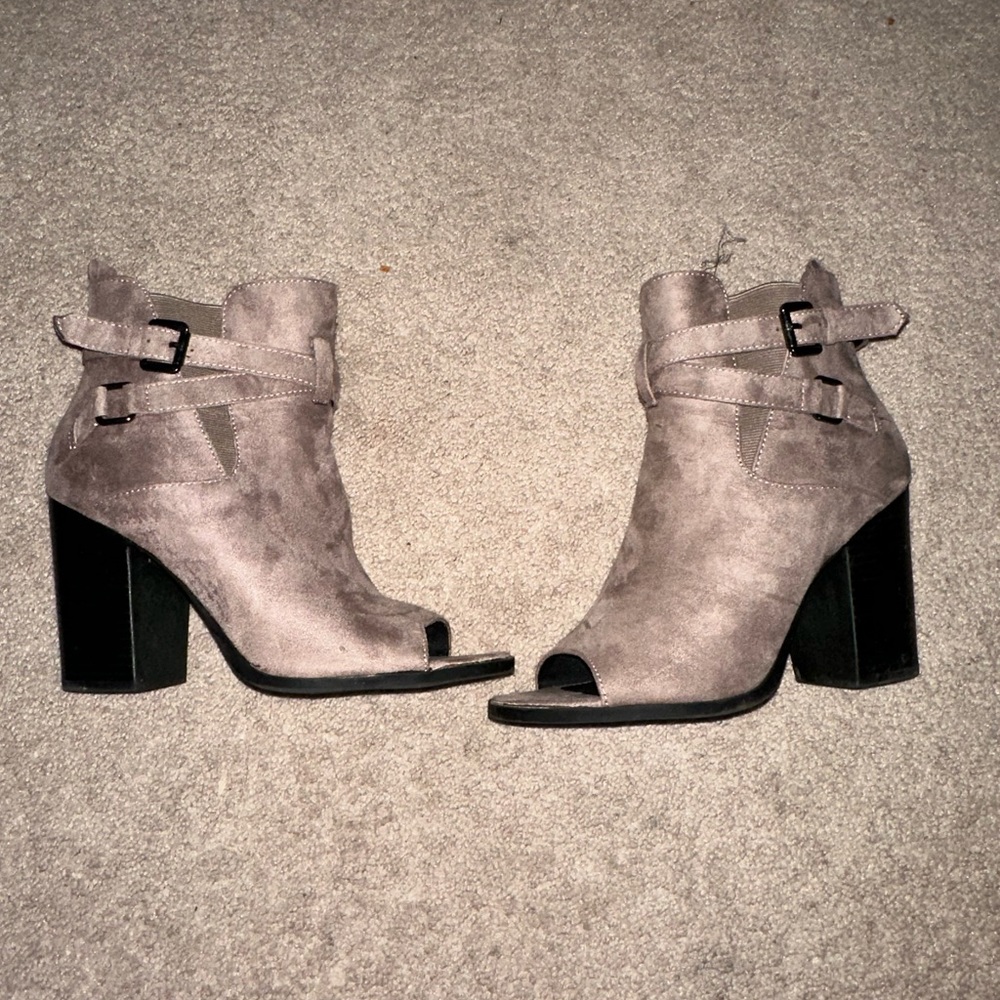 Brown suede heeled boots